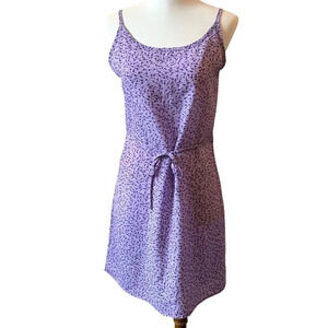 M Collection Sundress Womens Medium Purple Floral Belted Summer Lightweight Vtg